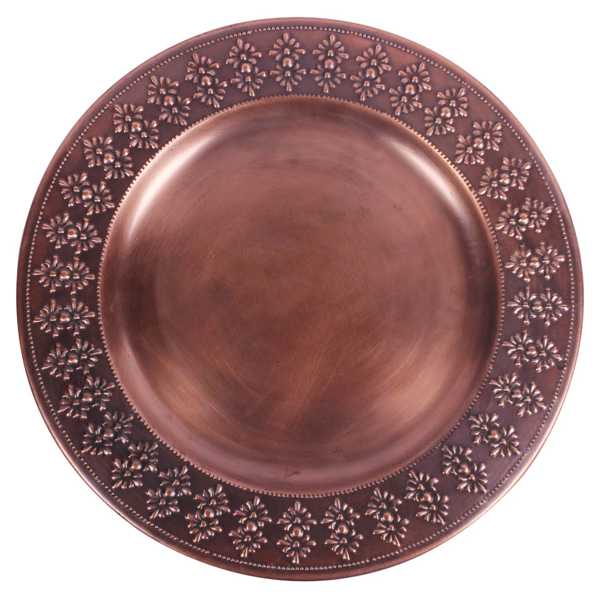 Buy in Bulk Wholesale Decorative 12” Round Iron Tray - Antique-Brass Color - Hand-Engraved Serving Tray with Floral Motifs - Home Decor/Kitchen Essentials